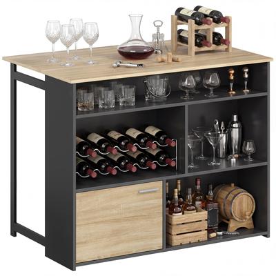 Rozkládací barový stůl s výklopnou deskou, Vysoký kuchyňský stůl, 1 skříňka a 4 otevřené přihrádky, 116x79,6x90,5cm, Černý