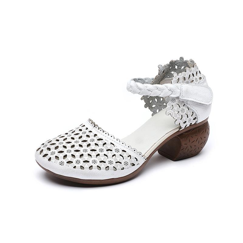 Fashion GKTINOO Genuine Leather Women Sandals Summer Shoes 5CM High Heels Retro Women Shoes 2025 Hollow Out Sandals