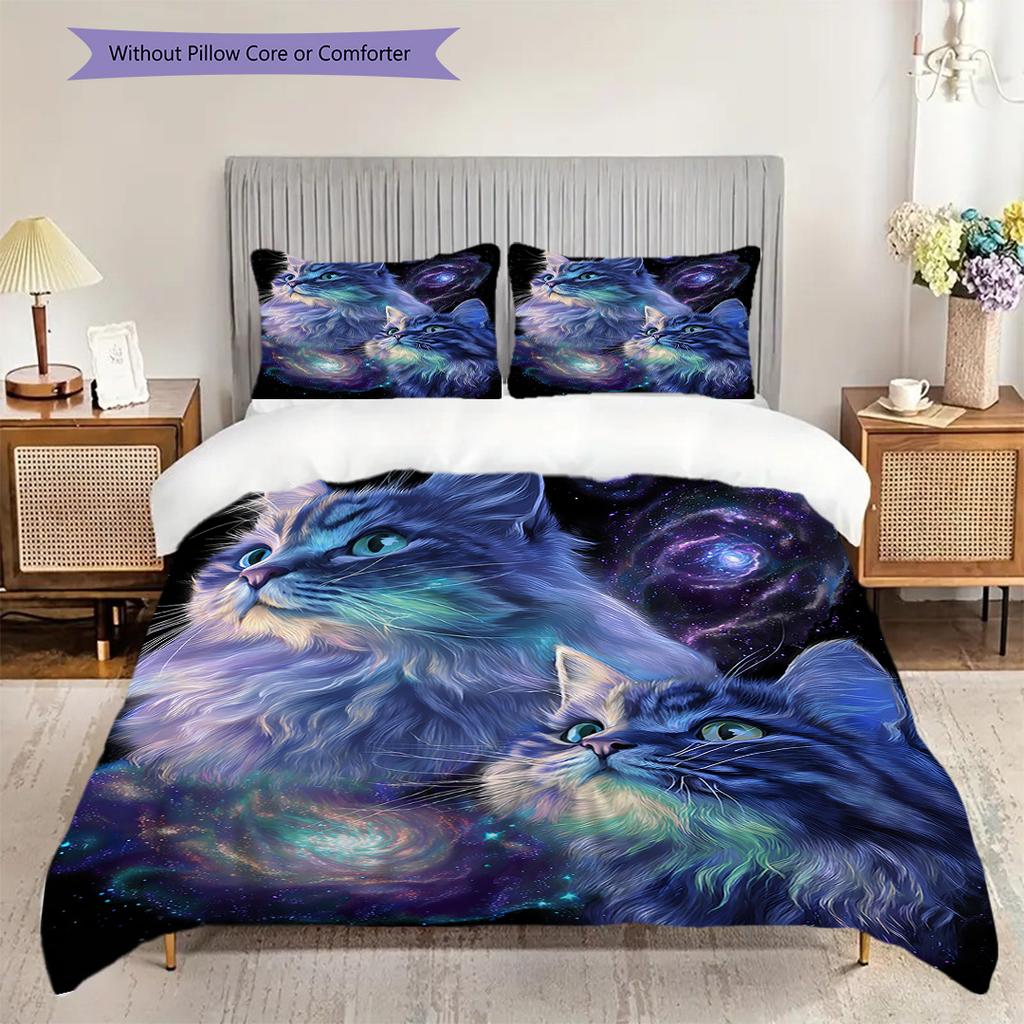 Katzenmuster Bettwäsche Steppdecke Set Bettbezug Kissenbezug Heimdekoration Geburtstagsgeschenk (1 Bettbezug + 2 Kissenbezüge, ohne Füllung)