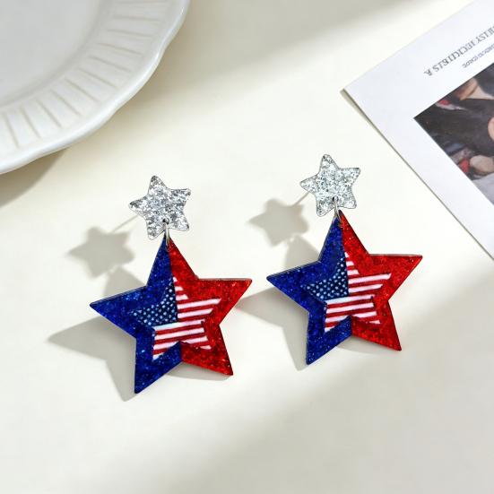 American USA Flag Earrings for Women Patriotic Red White Blue Cubic Zircon Dangle Drop Earrings, 4th of July Independence Day