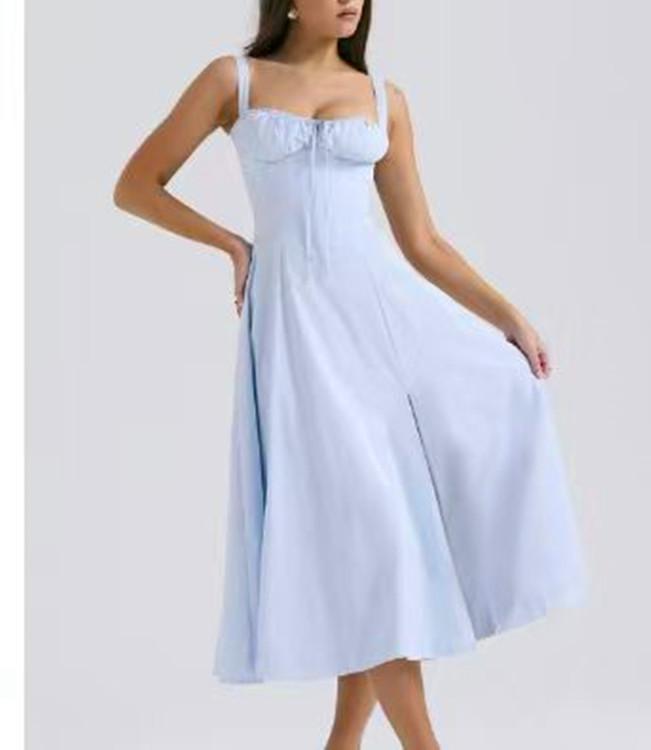 2026 popular summer commuter temperament solid color fashionable high-end suspender dress skirt women