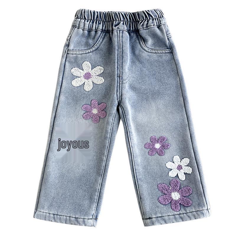 Tvättade Mjuka Denimbreda Byxor för Flickor - Mångsidiga Casual Långbyxor (2026)