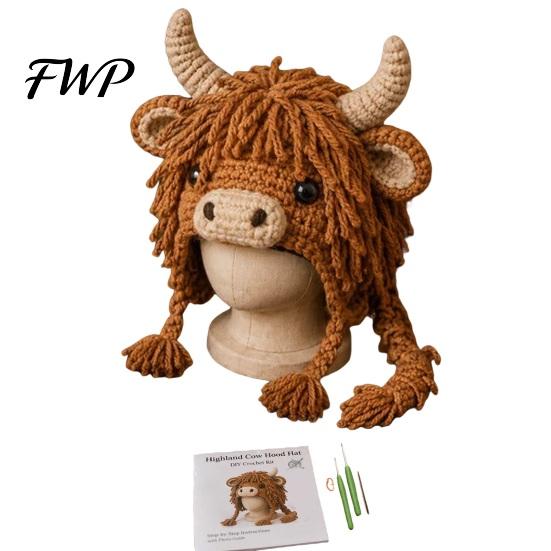 DIY Craft Project for Kids Animal Hood Hat Crochet Kit, Earflap Gift Enthusiasts Cute Kit Beginners, Handmade Winter Headwear Complete Yarn Set
