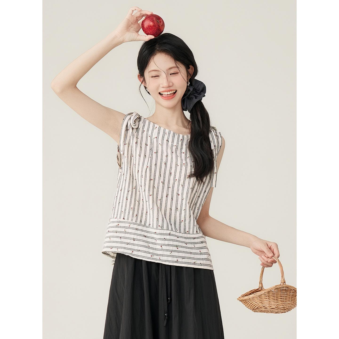 

Летний новый полосатый хлопково-льняной жилет без рукавов с принтом женская майка без рукавов топ L