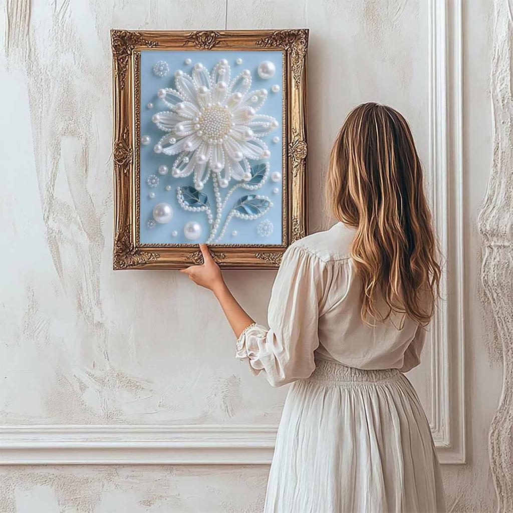 Pearl White Flowers DIY Diamond Art Kits 15.7x19.6inch Gem Art Diamond Painting Kits Without Frame for Adults Gift Idea Home Wall Decor