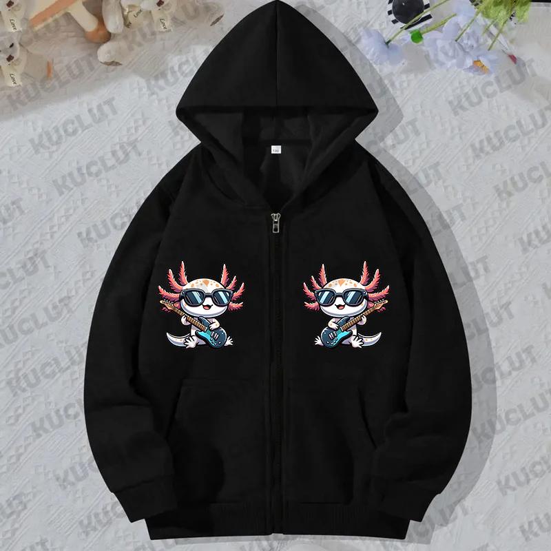 Women Zip Up Hoodies Axolotl Eating Ramen Print Hoodies Long Sleeve Hooded Sweatshirt Harajuku Streetwear Lazy Style Jacket Coat
