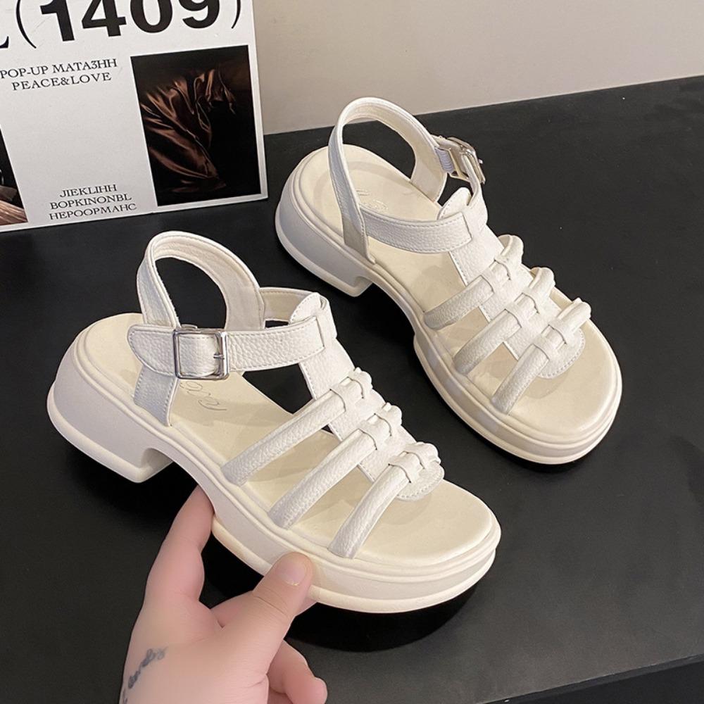 Маленькие сандалии с поднятой подошвой женские летние повседневные универсальные пляжные туфли на массивном каблуке 40 3628₽