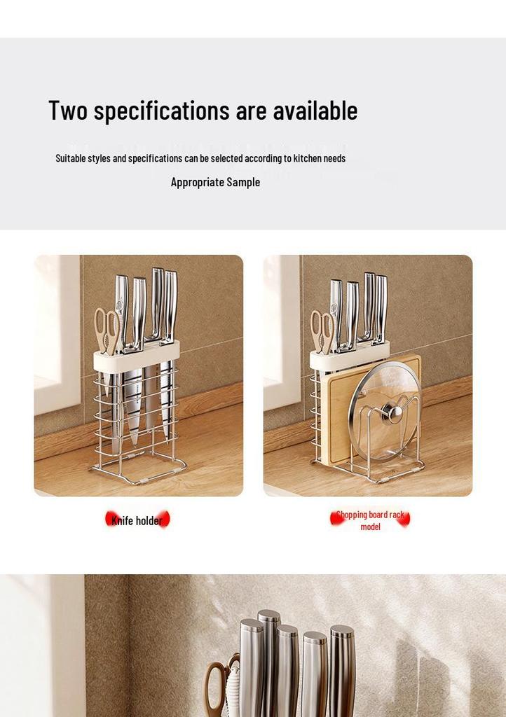 304 Stainless Steel Kitchen Storage Rack with Chopstick Holder, Knife Block, and Cutting Board Storage