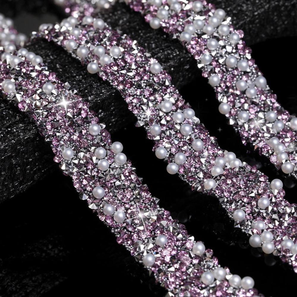 Nowy 1 jard Taśma z brokatem, wiertło, żywica, perła, brokat, kryształowa naklejka, samoprzylepne cyrkonie, wstążka, naklejka, dekoracja odzieży