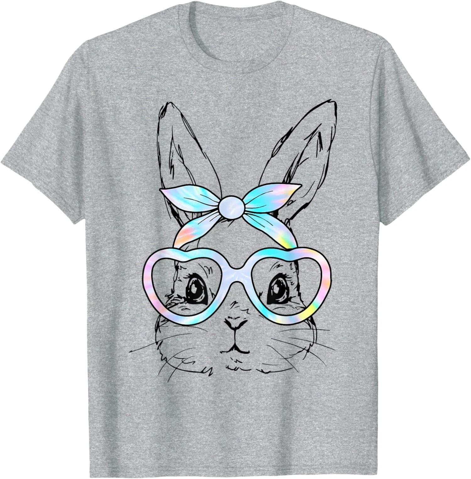 Cute Bunny Rabbit Face Tie Dye Glasses Girl Happy T shirt S