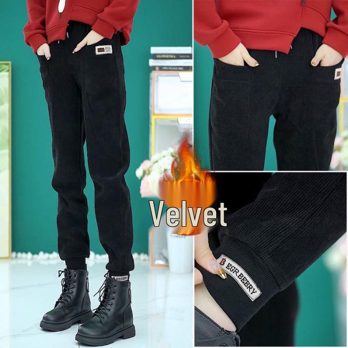 

Женские европейские хлопковые толстые спортивные штаны с флисовой подкладкой: Осень/Зима 2023, Свободный крой, Эластичные щиколотки, Теплые повседневные брюки L