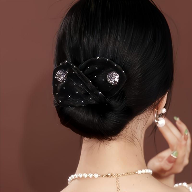 1pc Elegant Rhinestone Embellished Hair Bun Maker - Soft Fabric Clip for Women and s, Suitable for Hairstyling & Hair Protection