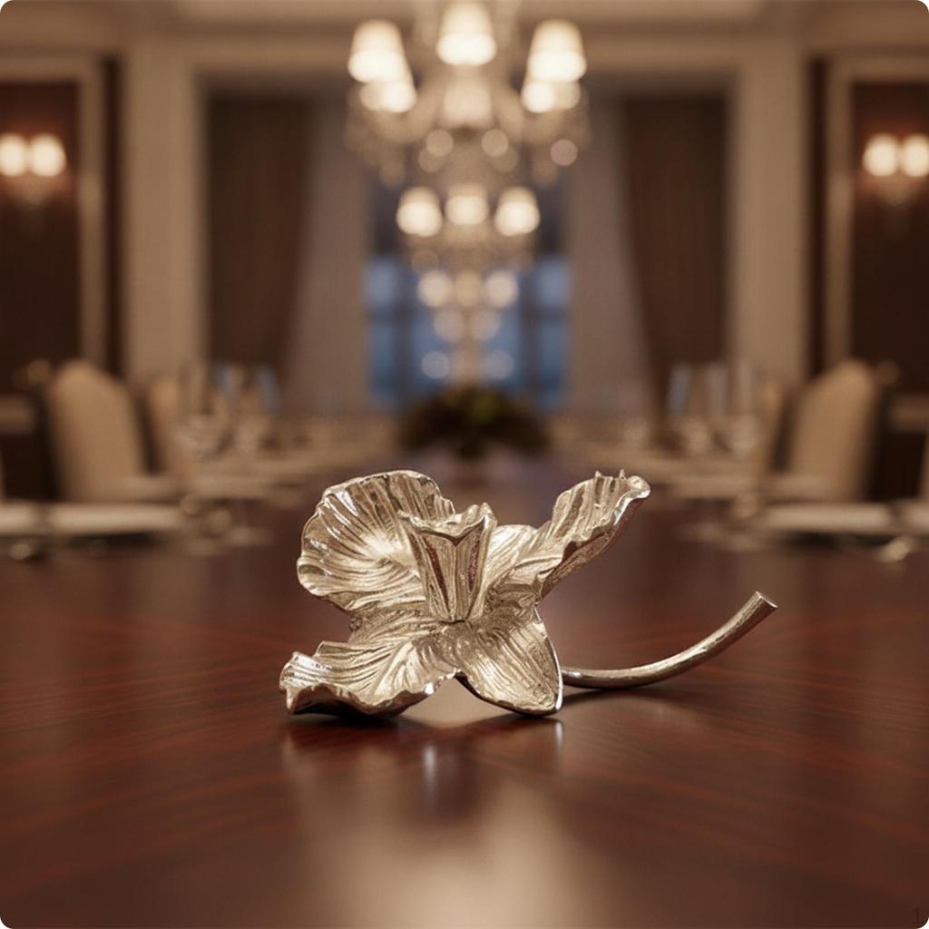 Blooming Metal Taper Candle Holder | Silver Electroplated Finish, Textured Curved Petals, Floral