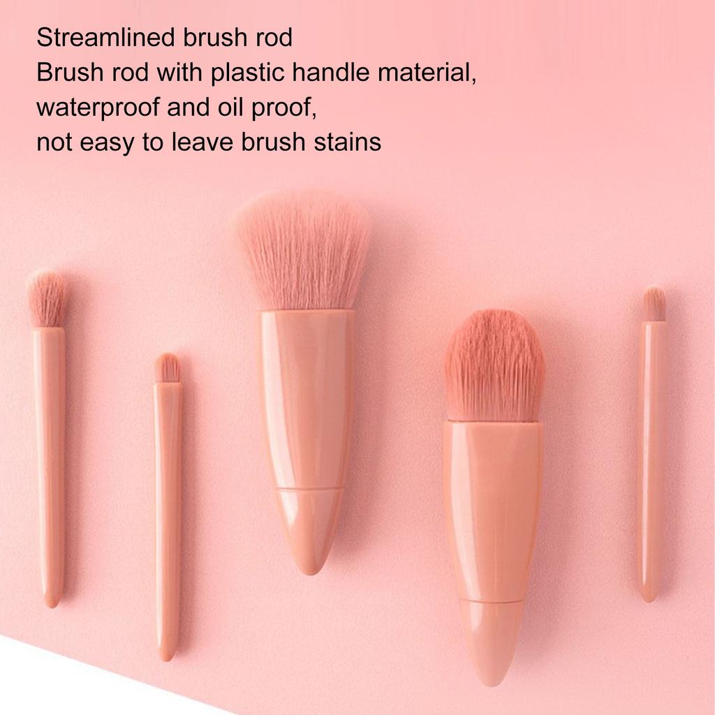 5pcs Makeup Brush Set Eyeshadow Loose Setting Powder Portable Complete Mirror Cosmetic Brushes Kit