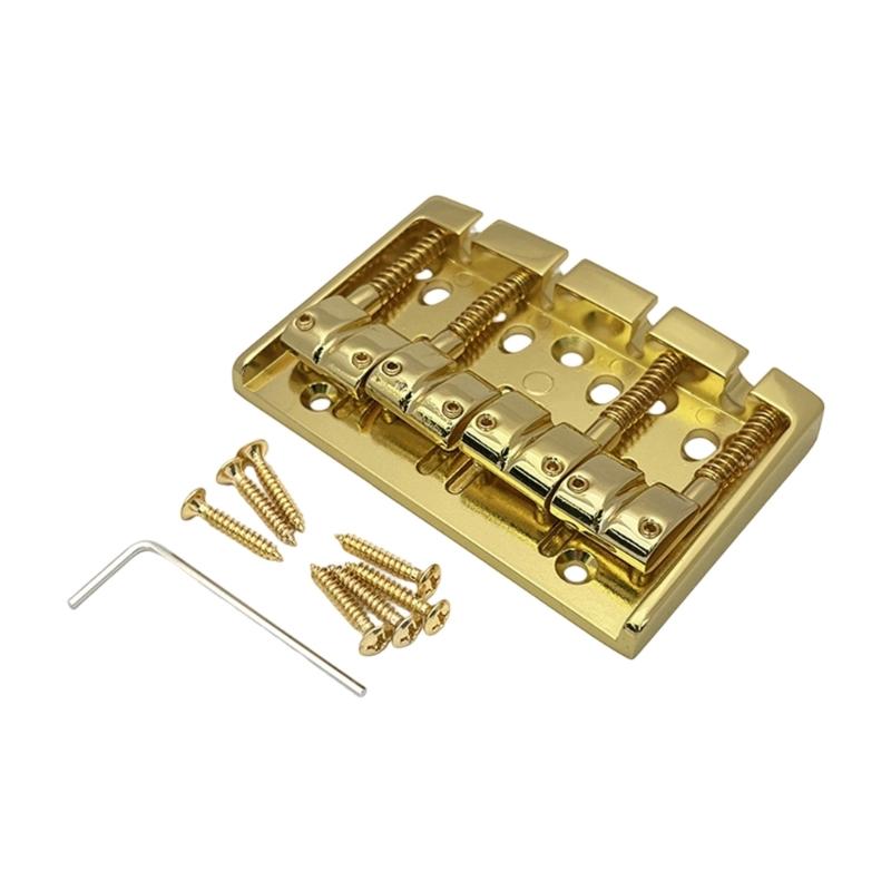 4 Strings Bass Guitar Bridge, Alloy Fixed Hardtail Tailpiece Bridge Saddles with Mounting Screw for Electric Guitar Bass