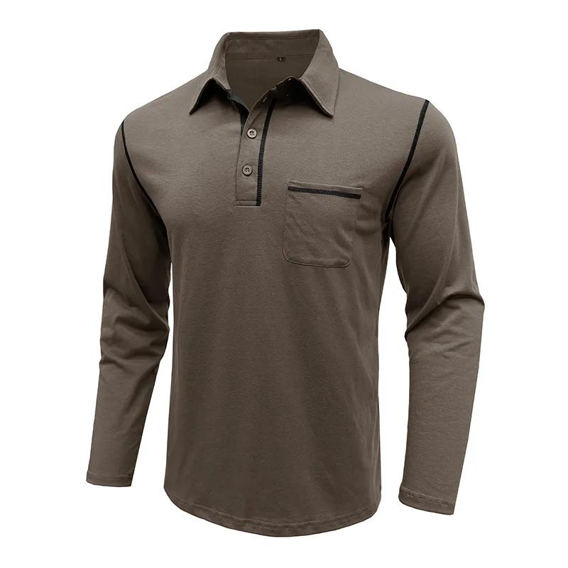 Autumn Men'S Casual T Shirts Breathable Long Sleeve Polo Shirt Mens Lapel T-Shirt American Color-Blocking Tops Tee
