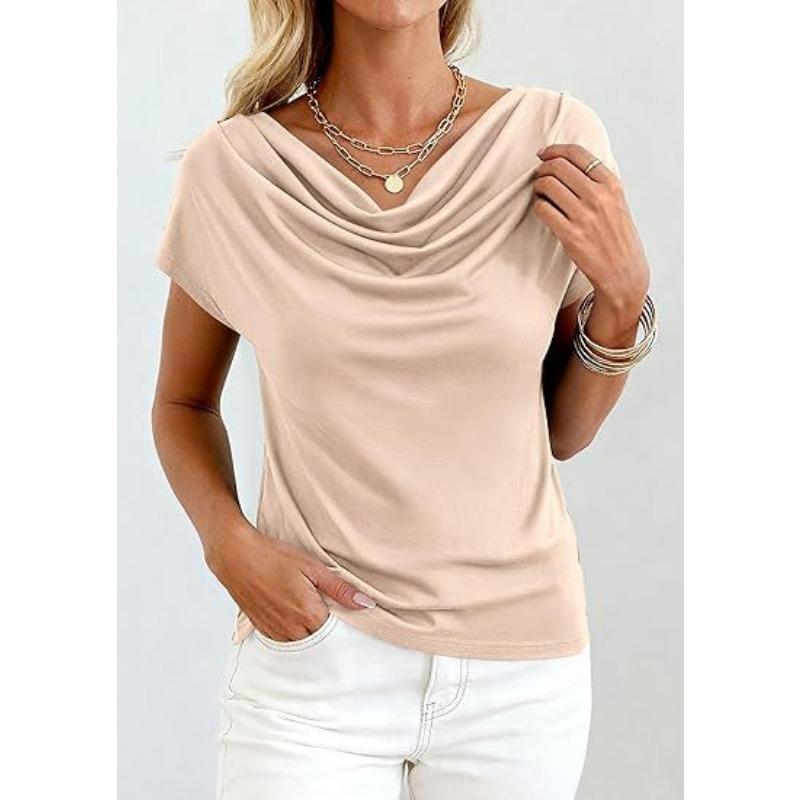 Summer New Women's Short-sleeved T-shirt Fashionable and Versatile Swing Collar Pullover Top