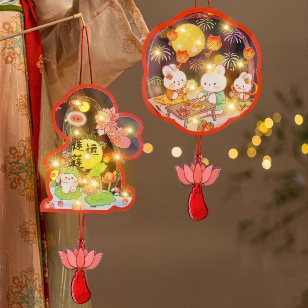 Handmade Mid-Autumn Festival Lantern DIY Glowing Light-Up Bunny Lantern  Photography Props