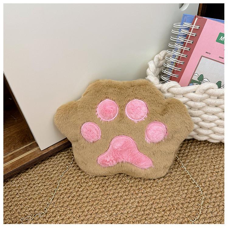 

Сумка-коготь кошки плюшевая цепочка полиэстер на плечо универсальная диагональная личность коричневый