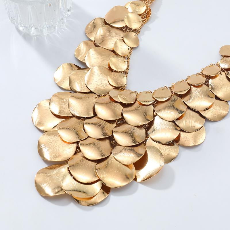 Exaggerated Metal Plate Waterfall Tassels Necklace For Women Multi-Layer Long Necklace Bohemian Style Jewelry Neck Accessories