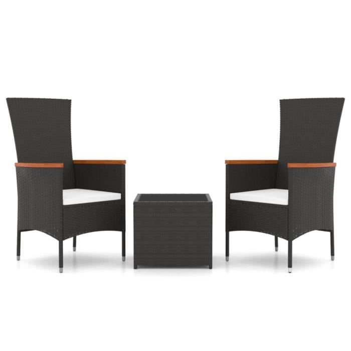 VidaXL Ensemble de salon de jardin 3 pcs noir poly rotin et acier 3157658
