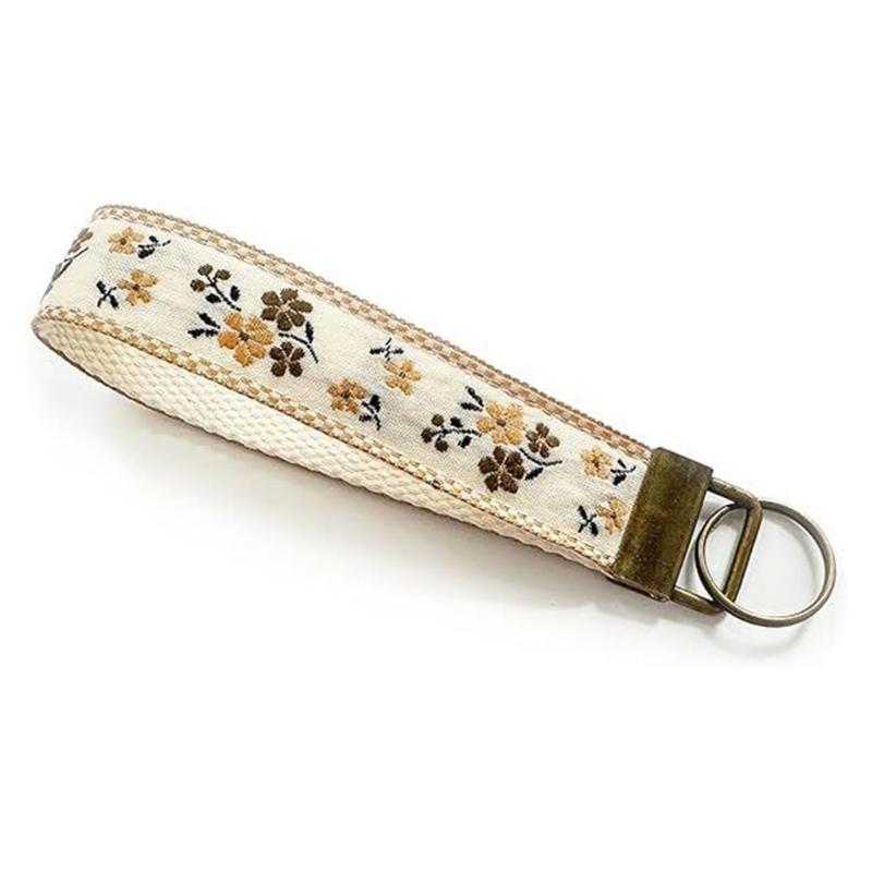 Double Sided Embroidered Fabric Keychain Wrist Strap with Webbing Label Decorative Fabric Keyring Suitable for Travelers
