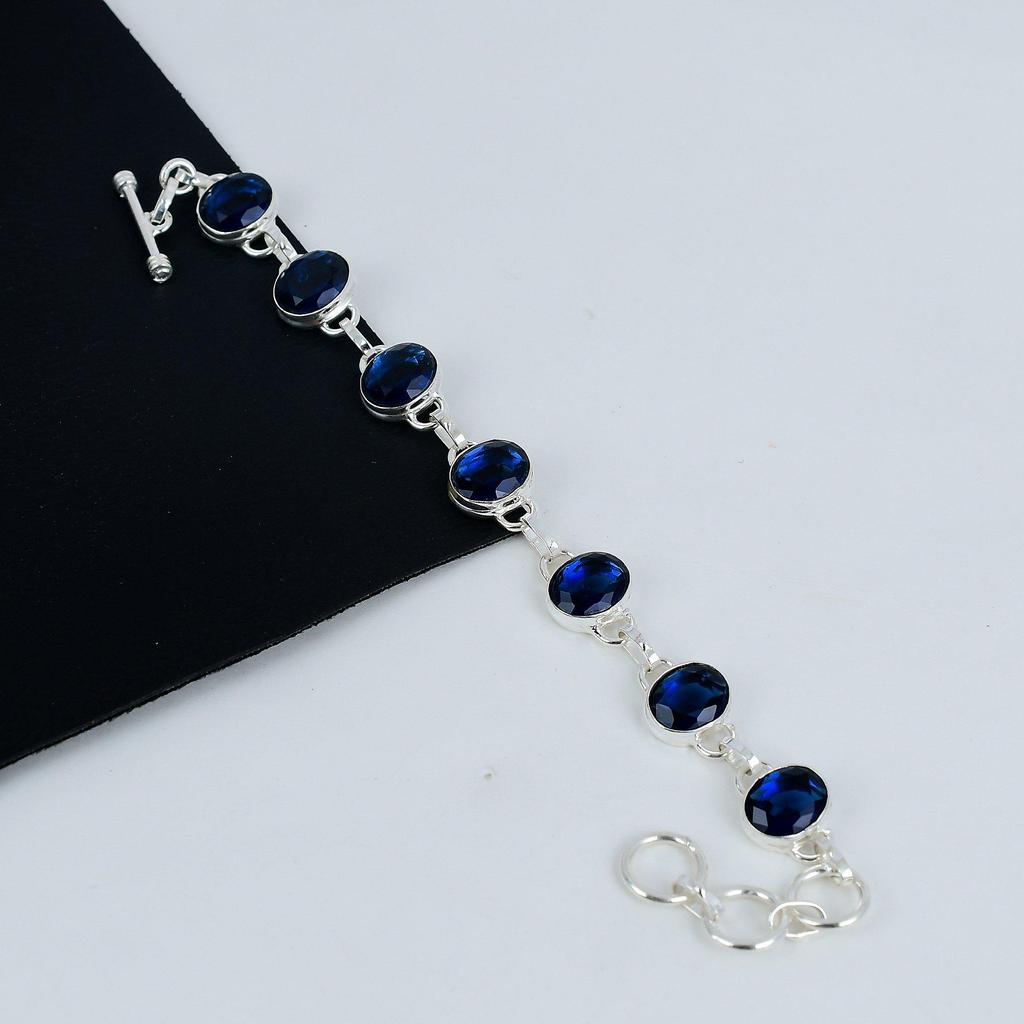 Dainty Blue Sapphire Gemstone Handmade 925 Sterling Silver Bracelet, Blue Sapphire Bracelet For Wife , Unisex Bracelet Wadding Gift