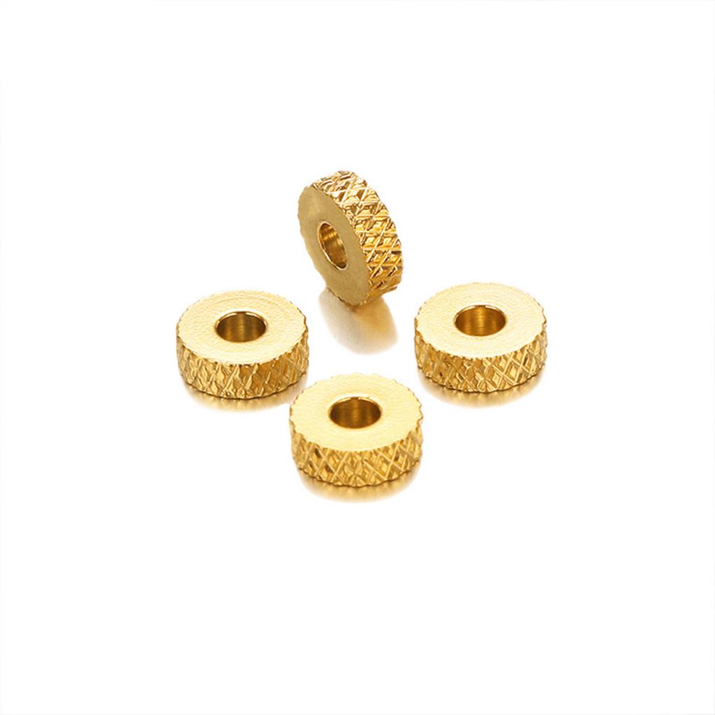 10/20PCs 6mm Stainless Steel Beads Goldenflat Round Plaid Pattern Spacer Beads For Jewelry Making Diy Bracelet Necklace Findings