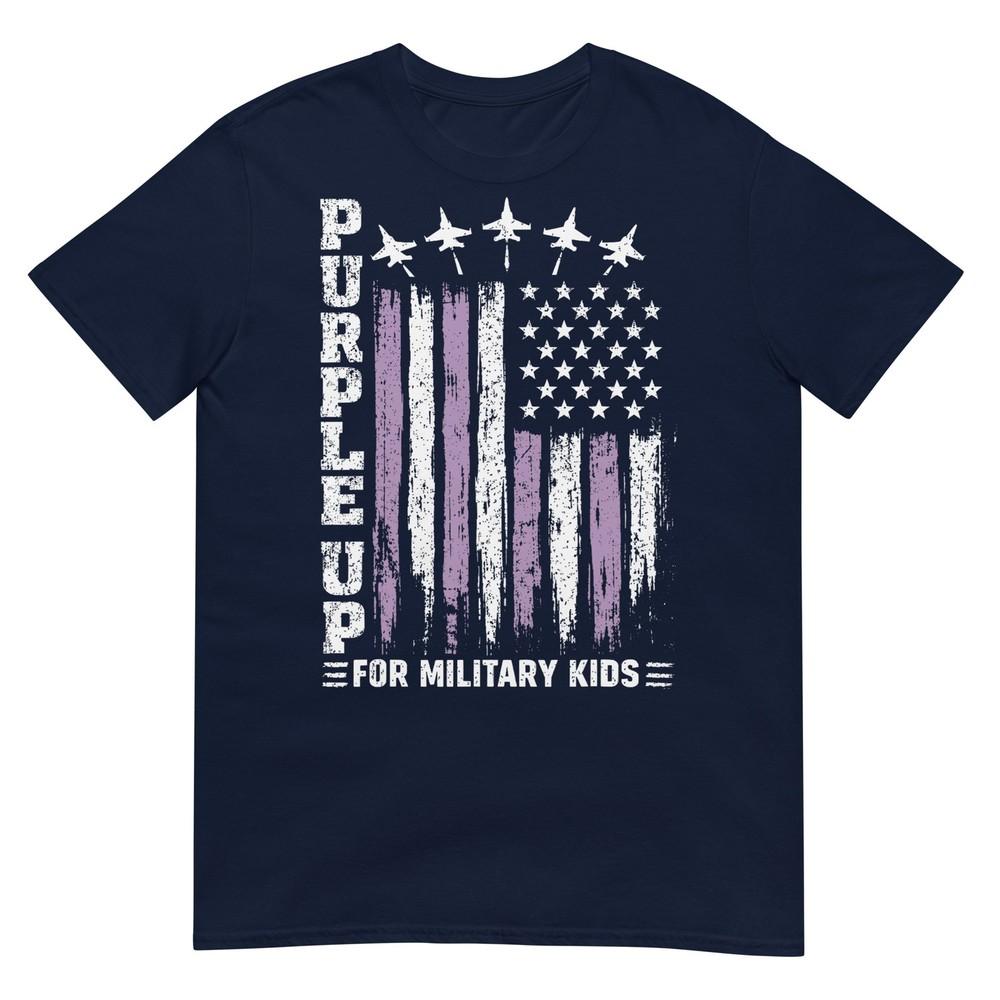 Purple Up For Military Kids Military Child Month Usa Flag Tshirt (1) S