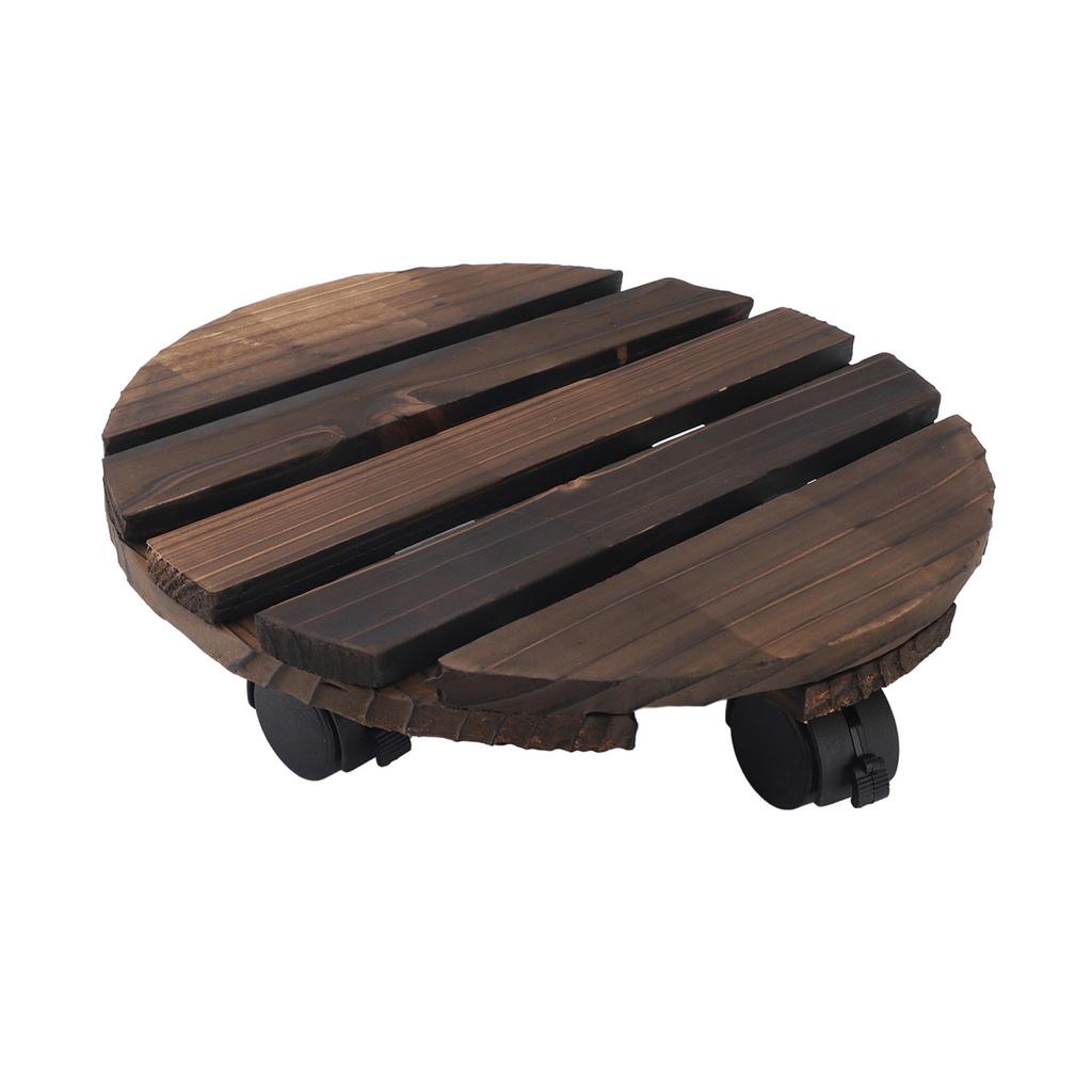 Wooden Plant Stand, 360 Degree Rotation Round Stand with Wheels for Indoor and Outdoor   Flower Pots, Plant Cart with Rollers for Courtyard