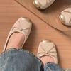 Sheepskin Version~ Genuine Leather French Flat Bottom Inner Height Increase Ballet Single Shoes Women's Bow Gentle Evening Shoes Mary Jane Shoes