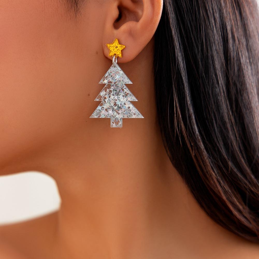 Dangle Christmas Tree Acrylic Earrings Bohemian Xmas Earrings Studs Merry Christmas Earrings  Party