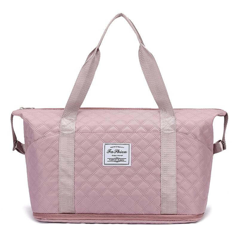 Dry-wet Separation Sports and Fitness Bag, Multi-pocket Diamond-shaped Embroidered Thread, Large-capacity Travel Bag with Handle and Shoe Compartment