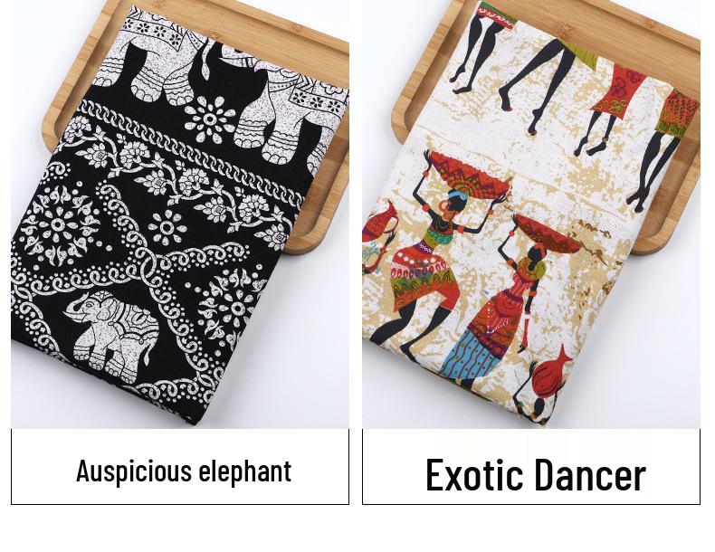 Retro-Style Cotton & Linen Ethnic Print Fabric for Tablecloths, Curtains, Bohemian Clothing - Yunnan Lijiang Design