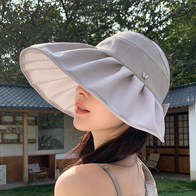 Summer Outdoor Sunshade Small Butterfly Empty Top Foldable Large Brim Sun Protection Hat Women