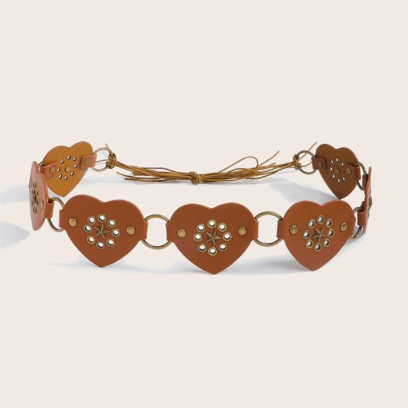 Retro Wide Heart Link Belt Fashion Accessory Waist Cincher Band For Jeans Dresses In Multiple Color