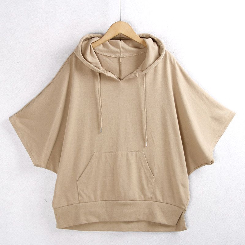 

Fashion Bat Hooded Drawstring Export Tail Sweater Khakis L