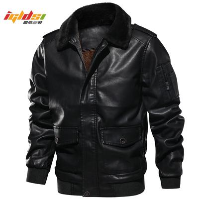 Chaqueta de Invierno de Cuero para Hombre Casual Cuello Solapa de Piel Retro PU Chaquetas de Vuelo Hombre Polar Cálido Artificial