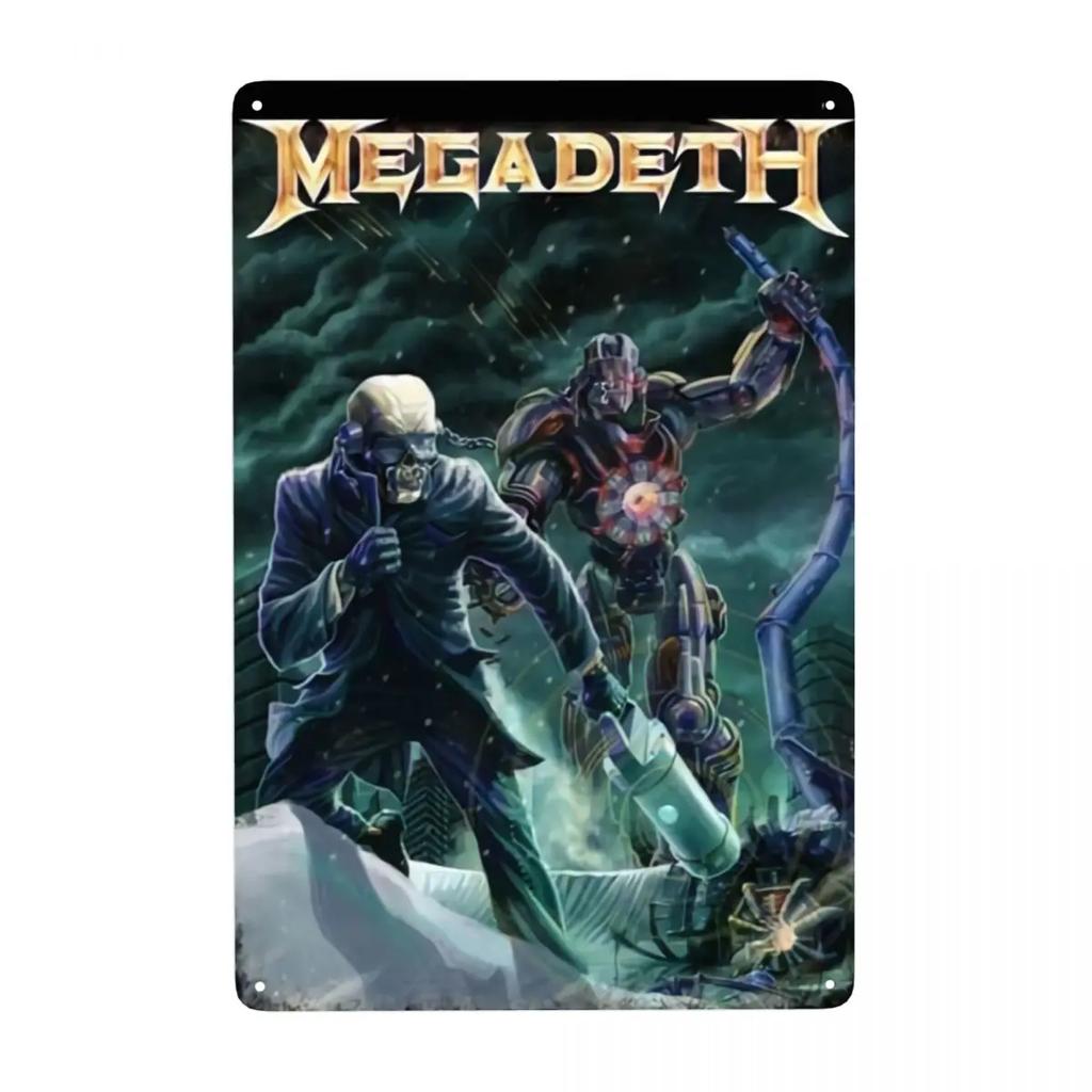 Megadeths Skull Metal Tin Sign Custom Retro Heavy Metal Band Plaque for Pub Cafe Yard Man Cave Bar Home Decor