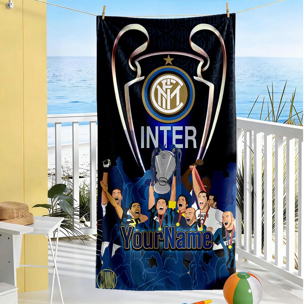 Inter Milan Customizable Name Beach Towel Super Soft Microfiber Quickdry Fabric Suitable for Swimming Gym Camping Yoga Vacation
