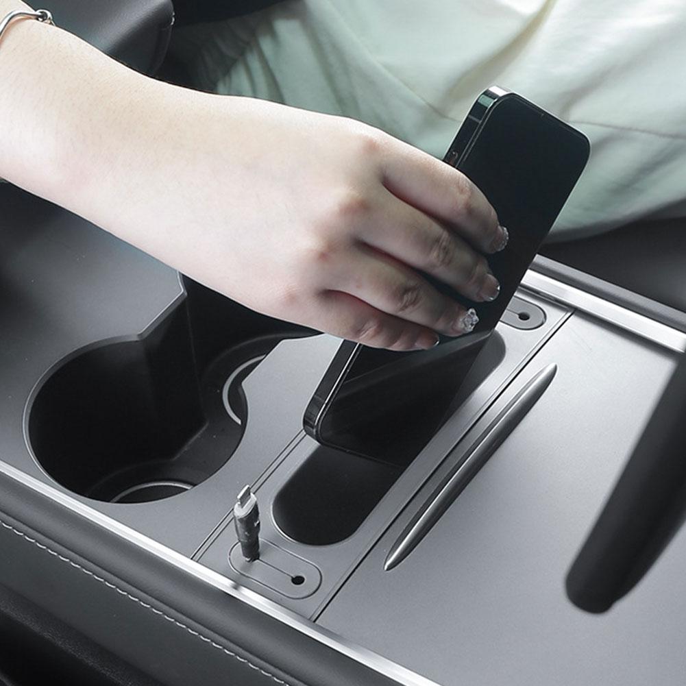 for Tesla Y Phone Charging Cable Clip Management Center Console Hub Organizer Interior Central Control Threading Box