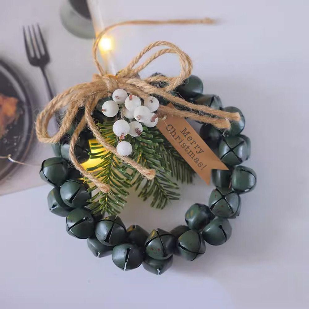 Wall Ornaments Christmas Garland Green Leaf Hanging Wreath Christmas Wreath Bell Pendant  Gift