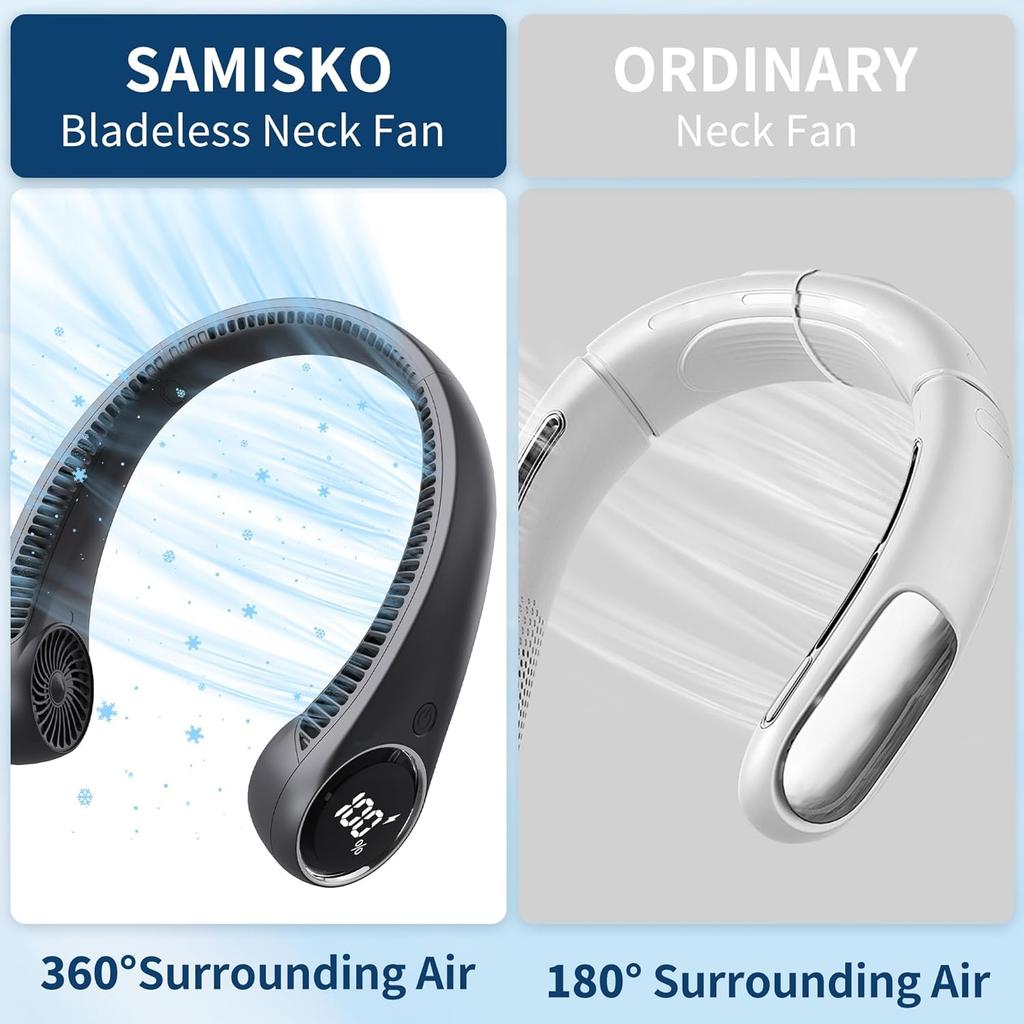 Personal Cooling Portable Neck Fans - USB Rechargeable,360 Free Rotation & Lower Noise Bladeless Battery Operated Design with 3 Speeds Duration 48