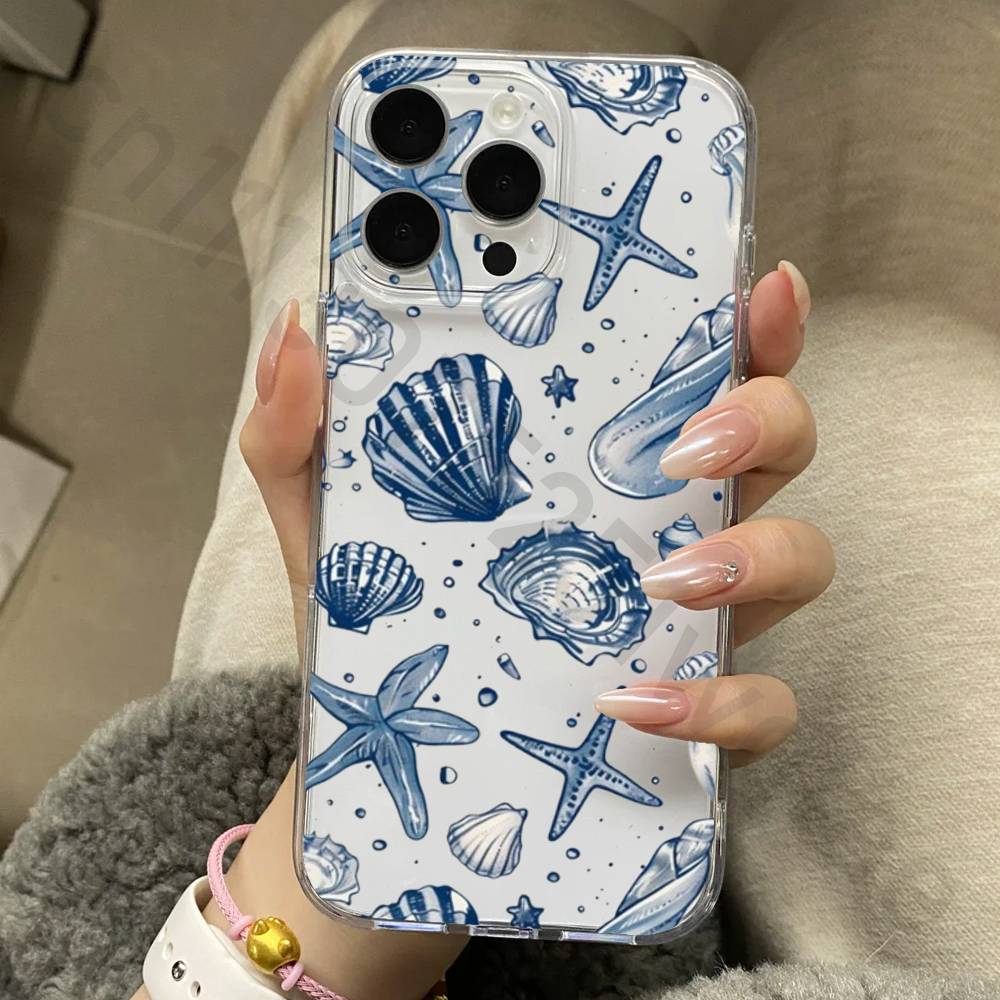 Marine Animals Sea Elements Phone Case Clear For iPhone 17 16 14 15 11 12 13 Pro Max 16E 15 16 Plus Air Silicone Cover