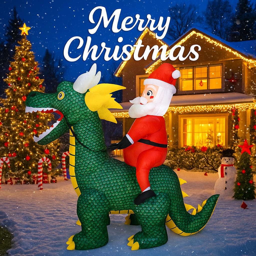 5.9FT Inflatable Christmas Santa Riding Dragon Decor LED Unique Home Ornament Christmas GiftsToy Supplies Xmas Yard Decoration