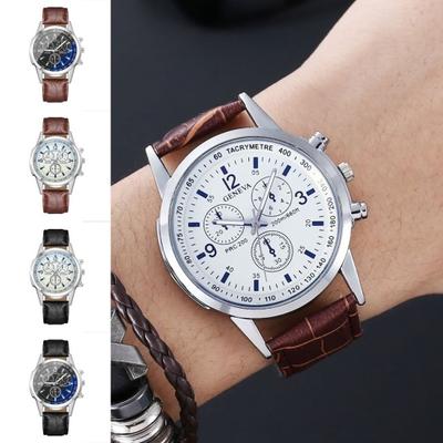 Menh Quartz Watch Round Dial Faux Leather Adjustable Strap No Delay Time-checking High Accuracy Wristwatch