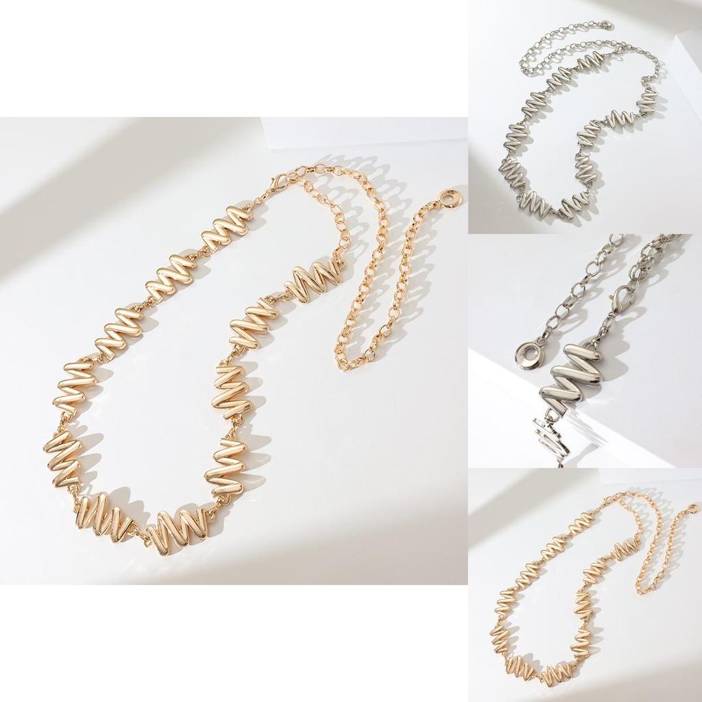 Metallic Geometric Waist Chain For Women With Engraved Detail And Stylish Finish