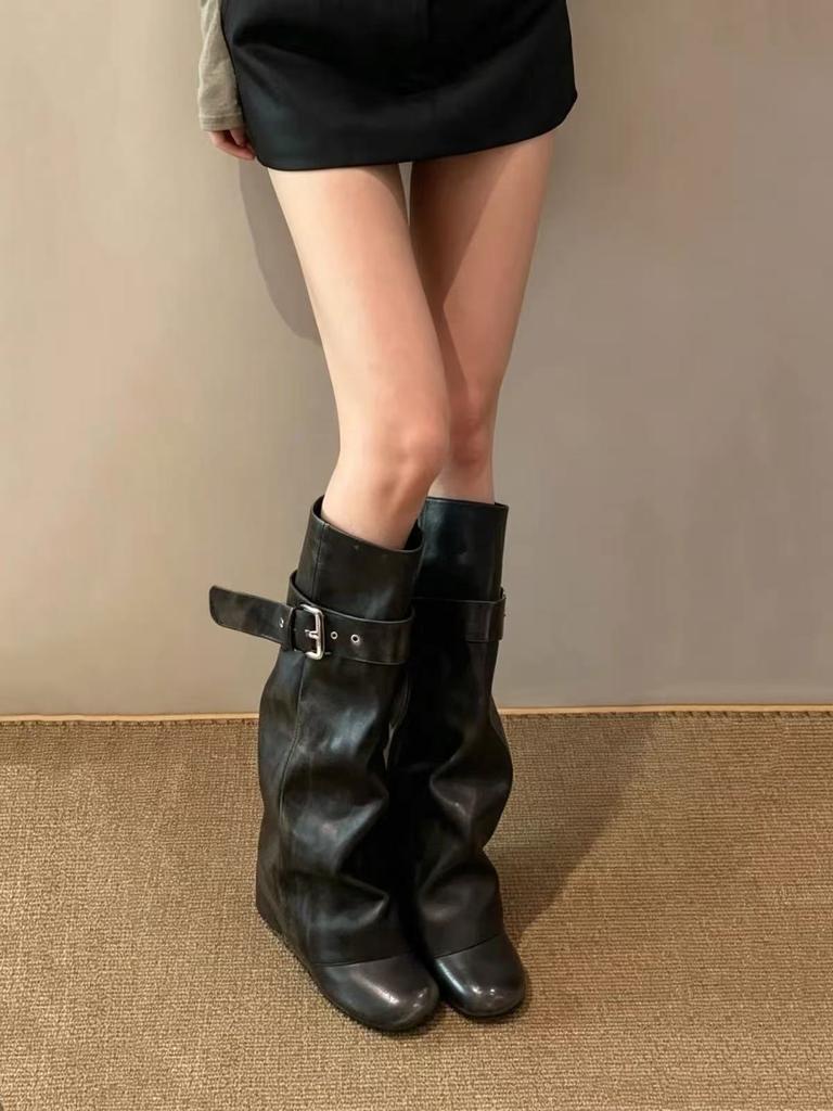 Boots Boots Female Spice Girl Coarse Heel Black Fashion Stacked Pants Tube Fashion Boots Square Head New High Heel