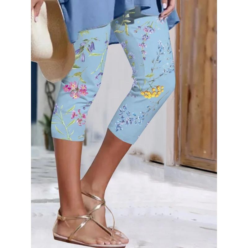 

YYFS Женская мода Повседневный цветочный узор с принтом Брюки и капри с высокой талией XXL синий