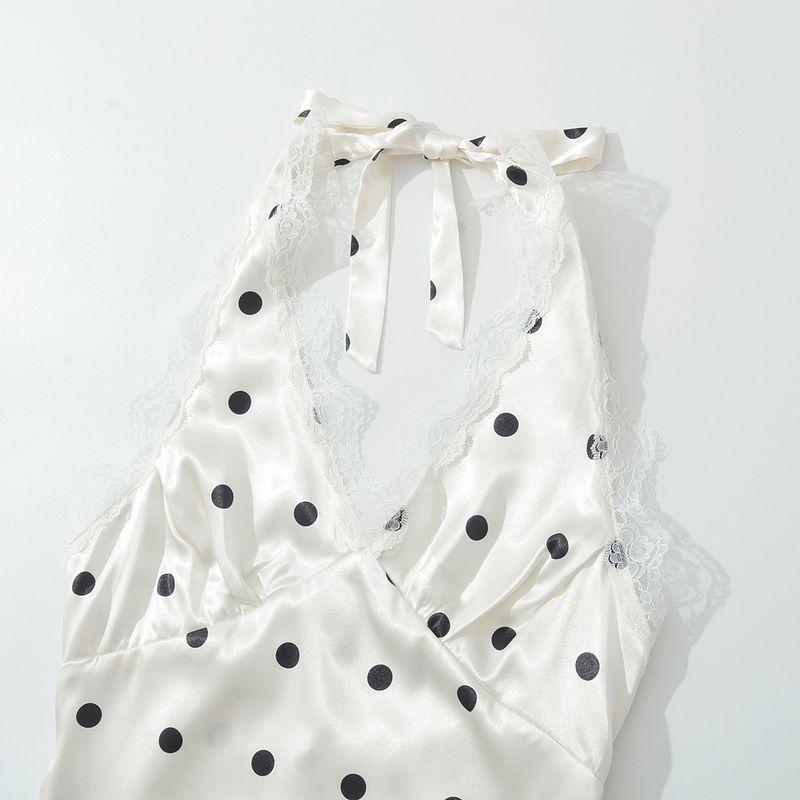 Kaslead New Arrival Women's Clothing Fashion Style Fashion Polka Dot Lace Lace Satin Sling Dress